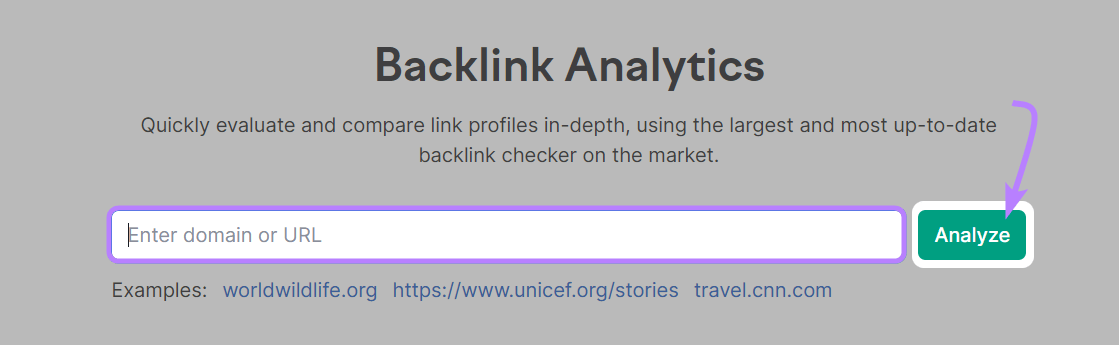 Backlinks Analytics tool search bar