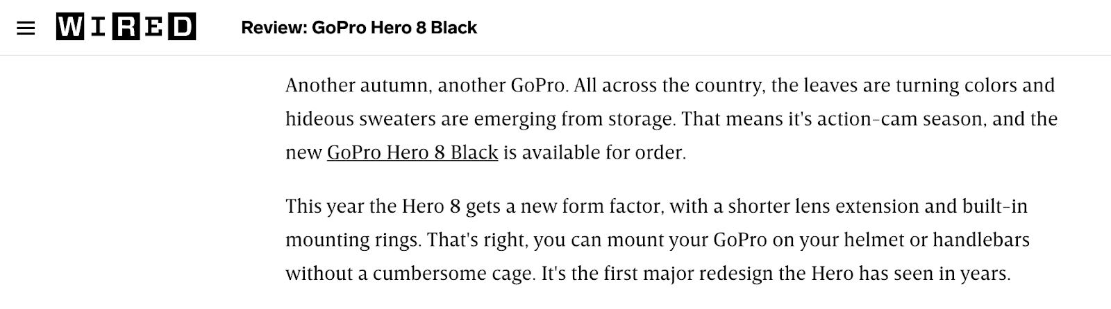 esempio di un backlink ottenuto da Gopro