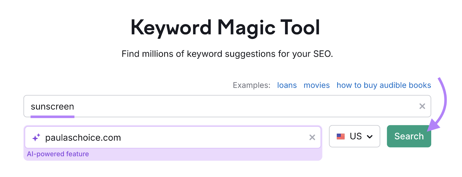 keyword and domain are entered into nan tool