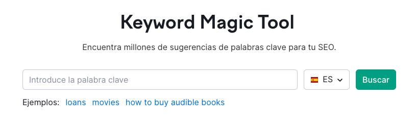 Página de inicio de Keyword Magic Tool