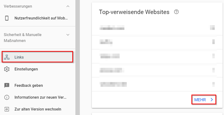 Google Search Console: Top-verweisende Websites