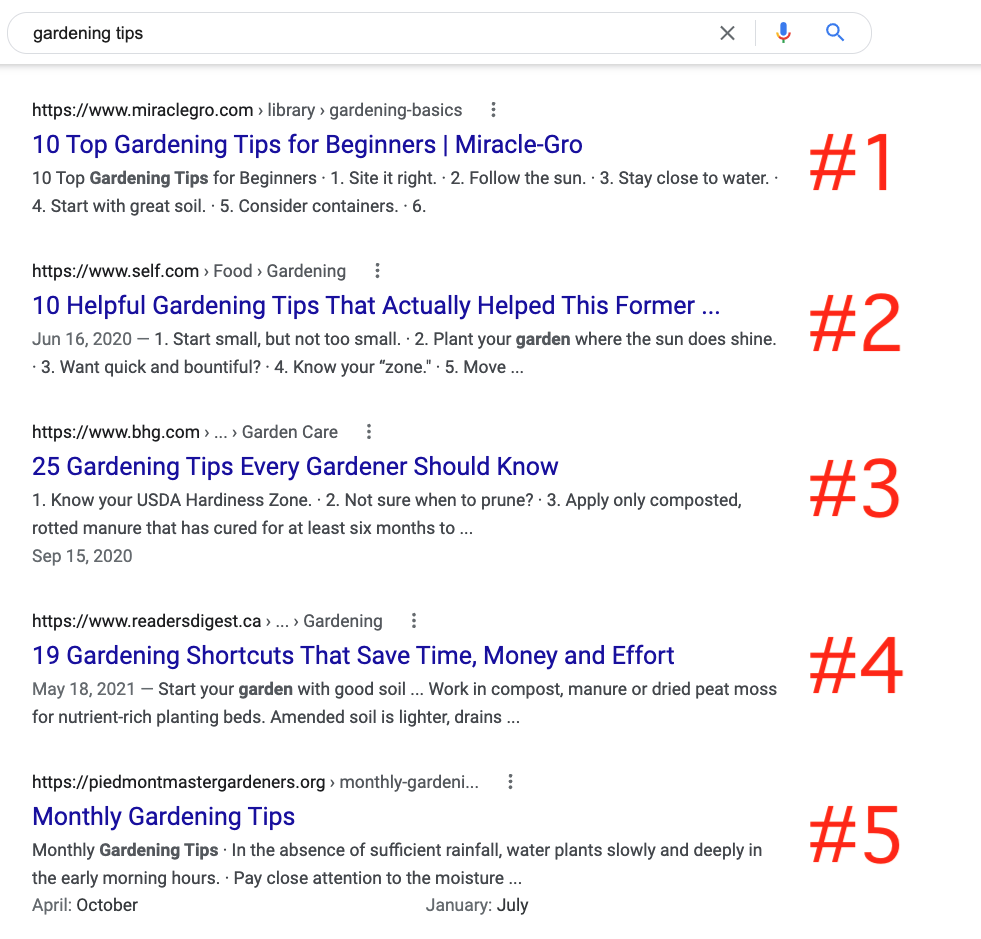 Search rankings example