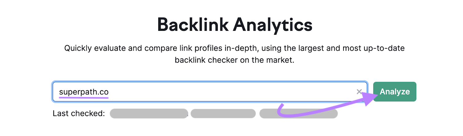 "superpath.co" entered into Backlink Analytics search bar