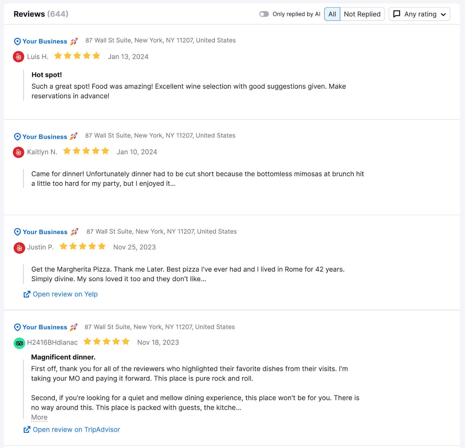 "Reviews" section in the Review Management tool