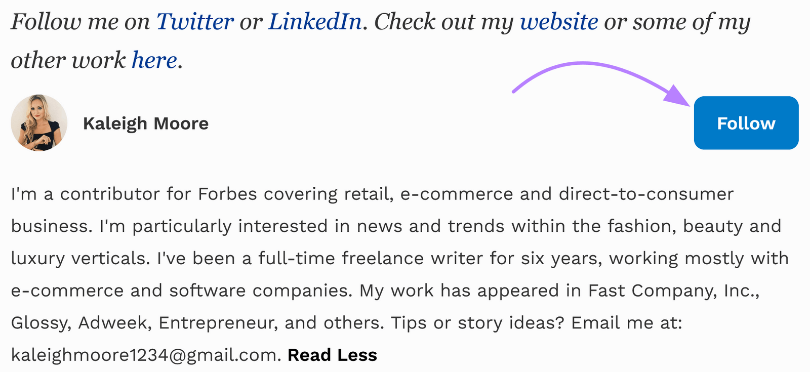example of a blog post with embedded LinkedIn follow button