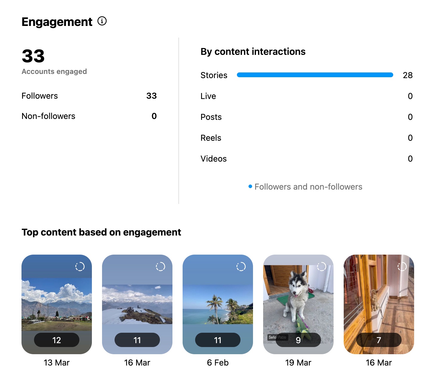Engagement analytics on Instagram insights showing the best performing content and formats based on engagement.