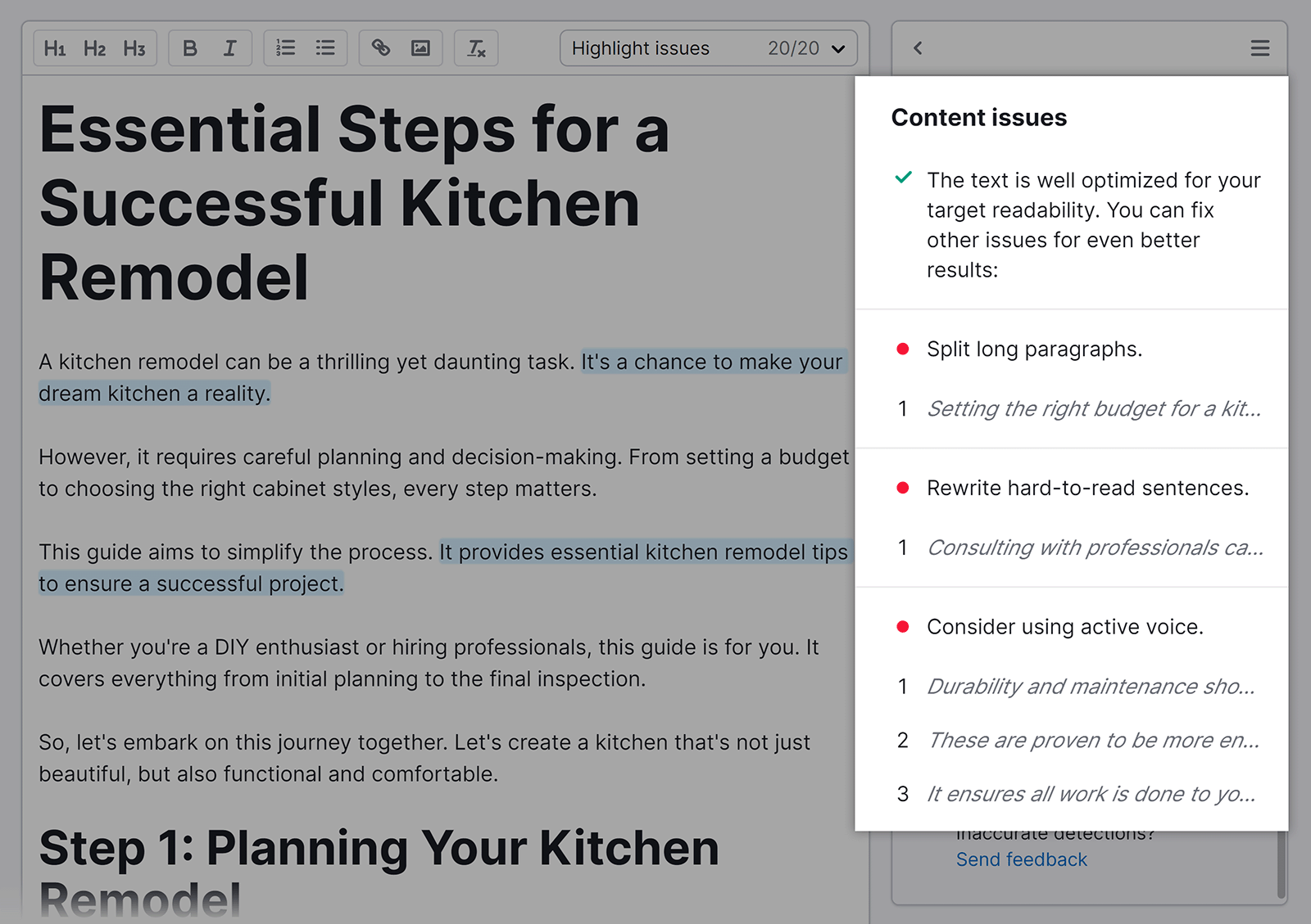 Content issues successful  sidebar highlighted.