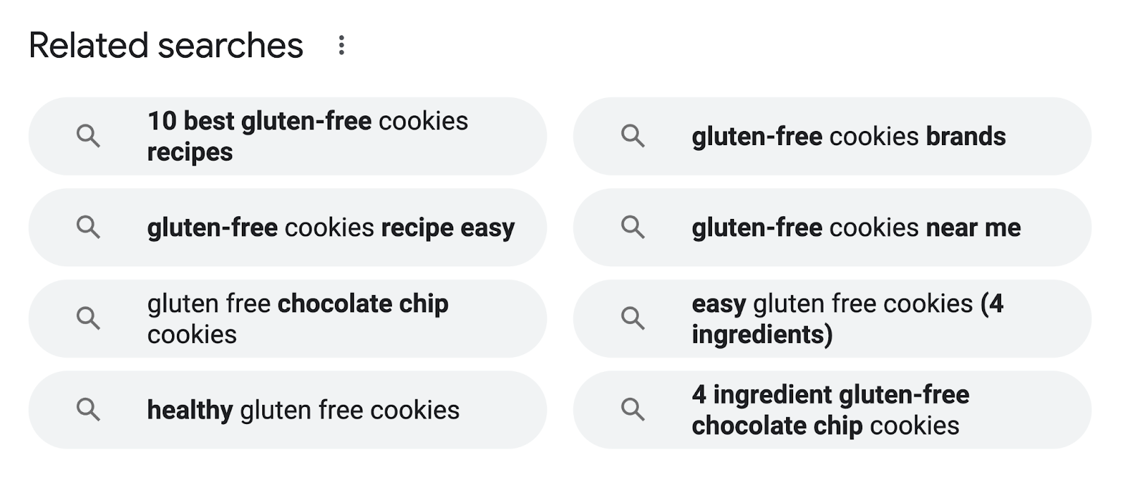 Google’s “Related searches” section for "gluten free cookies"