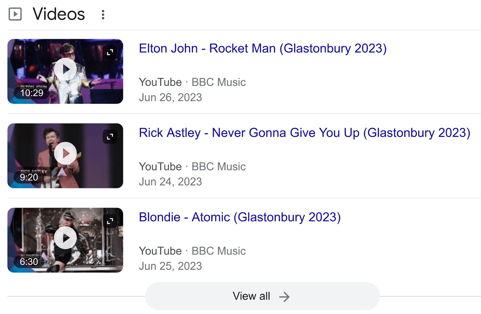 BBC YouTube content ranks well in "Videos" section on Google SERP