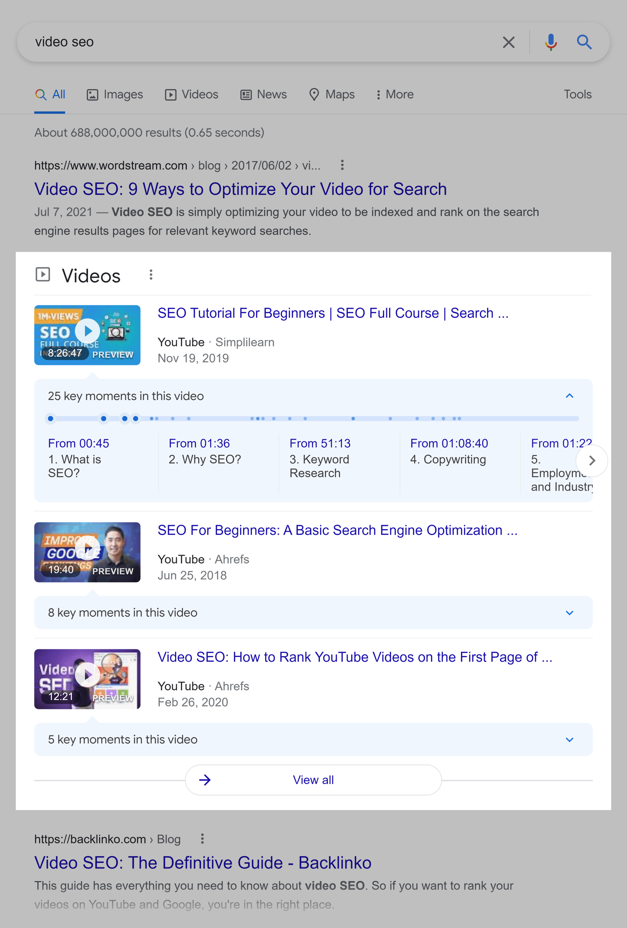 Video SEO – SERP – Videos