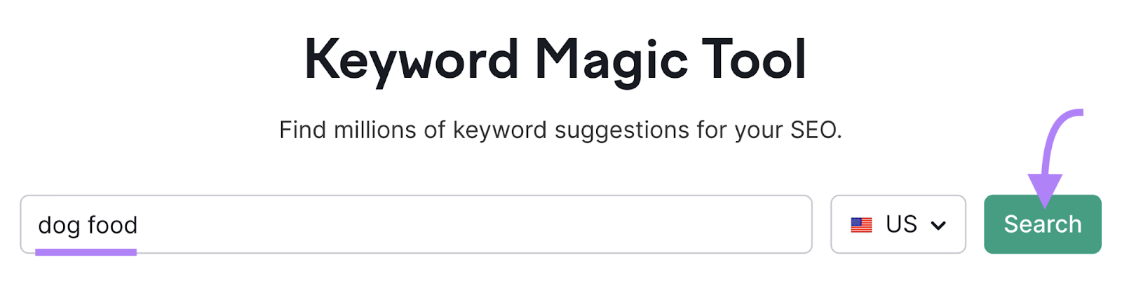 search for "dog food" in Keyword Magic Tool