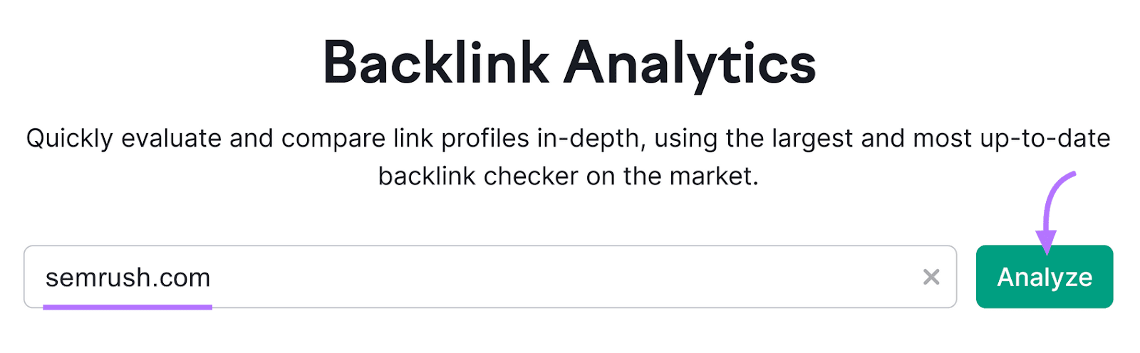 searching for "semrush.com" in Backlink Analytics tool