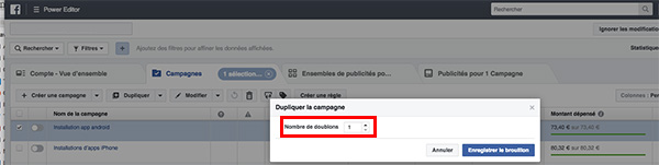 Choisir nombre de doublons d'une pub Facebook