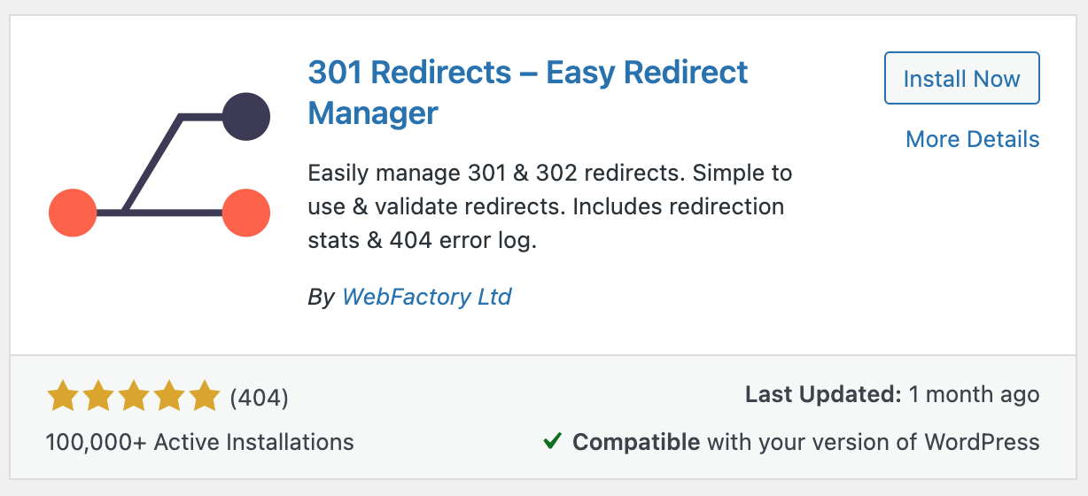 301 Redirects plugin