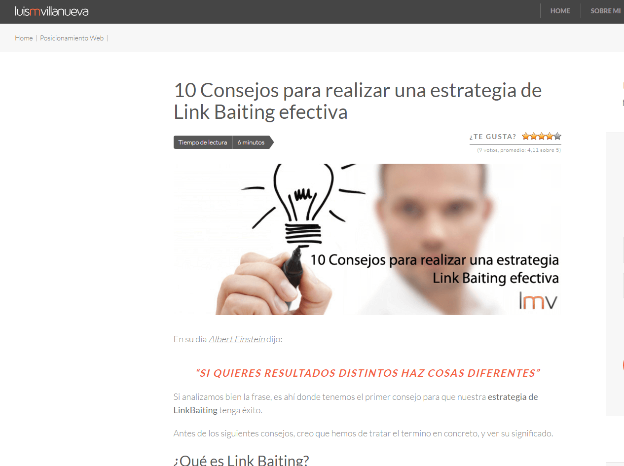 Post sobre Linkbaiting de Luis Villanueva