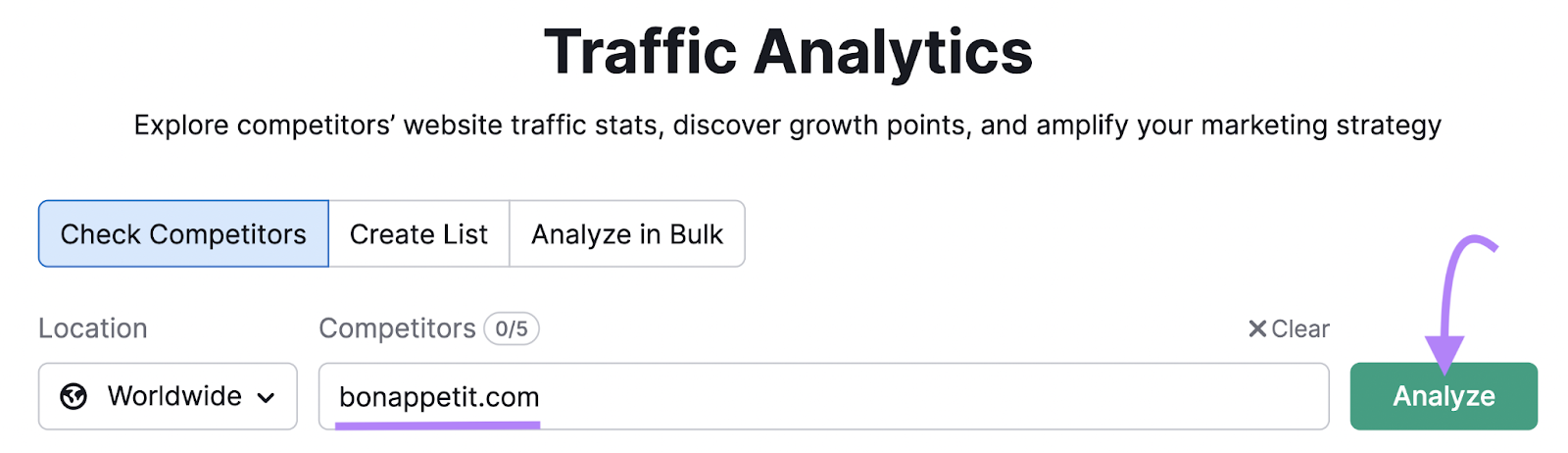 enter the ،nd’s domain in Traffic Analytics tool