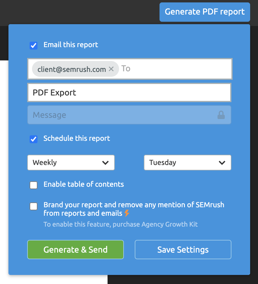 Semrush report scheduling