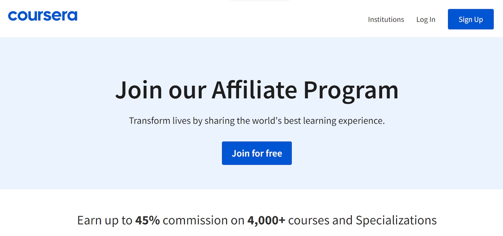 Coursera Affiliate Program landing page