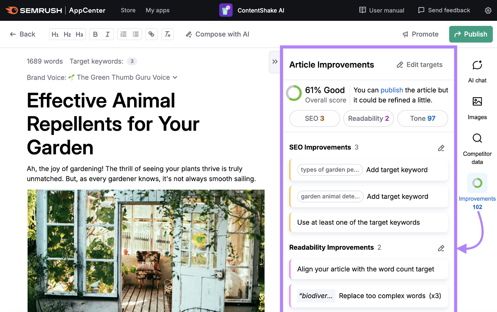 content automatically generated with article improvements listed to the side