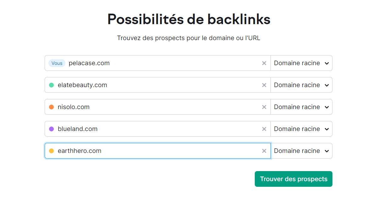 Possibilités de backlinks, champs de saisie