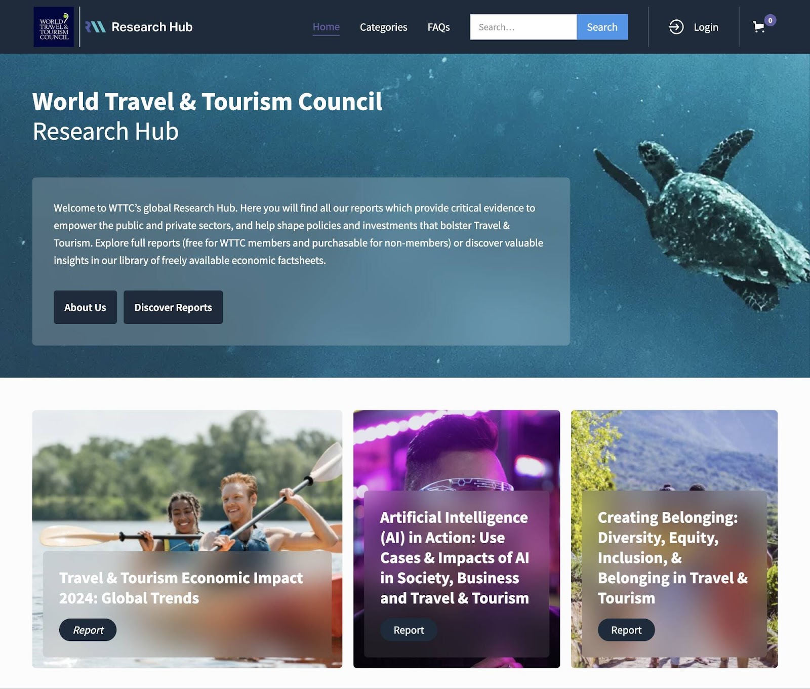 World Travel & Tourism Council's homepage with a report titled "Travel & Tourism Economic Impact 2024: Global Trends"