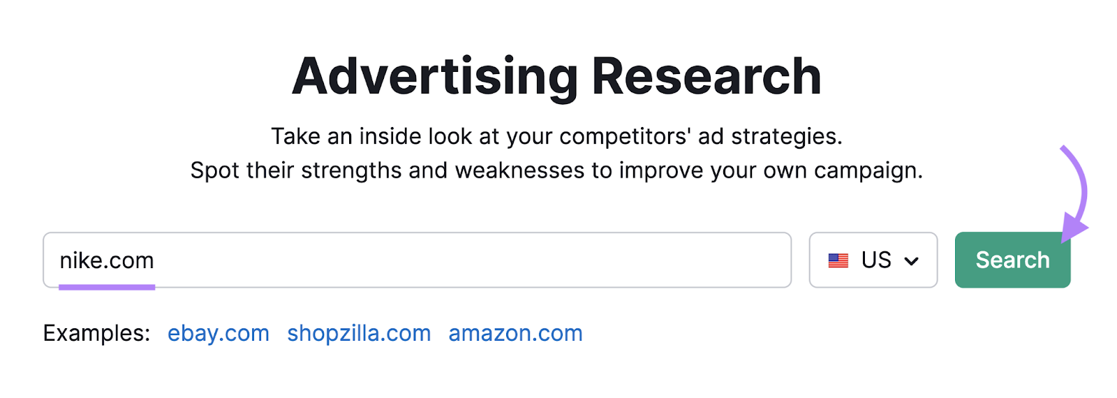 searching nike.com in Semrush's advertising research tool