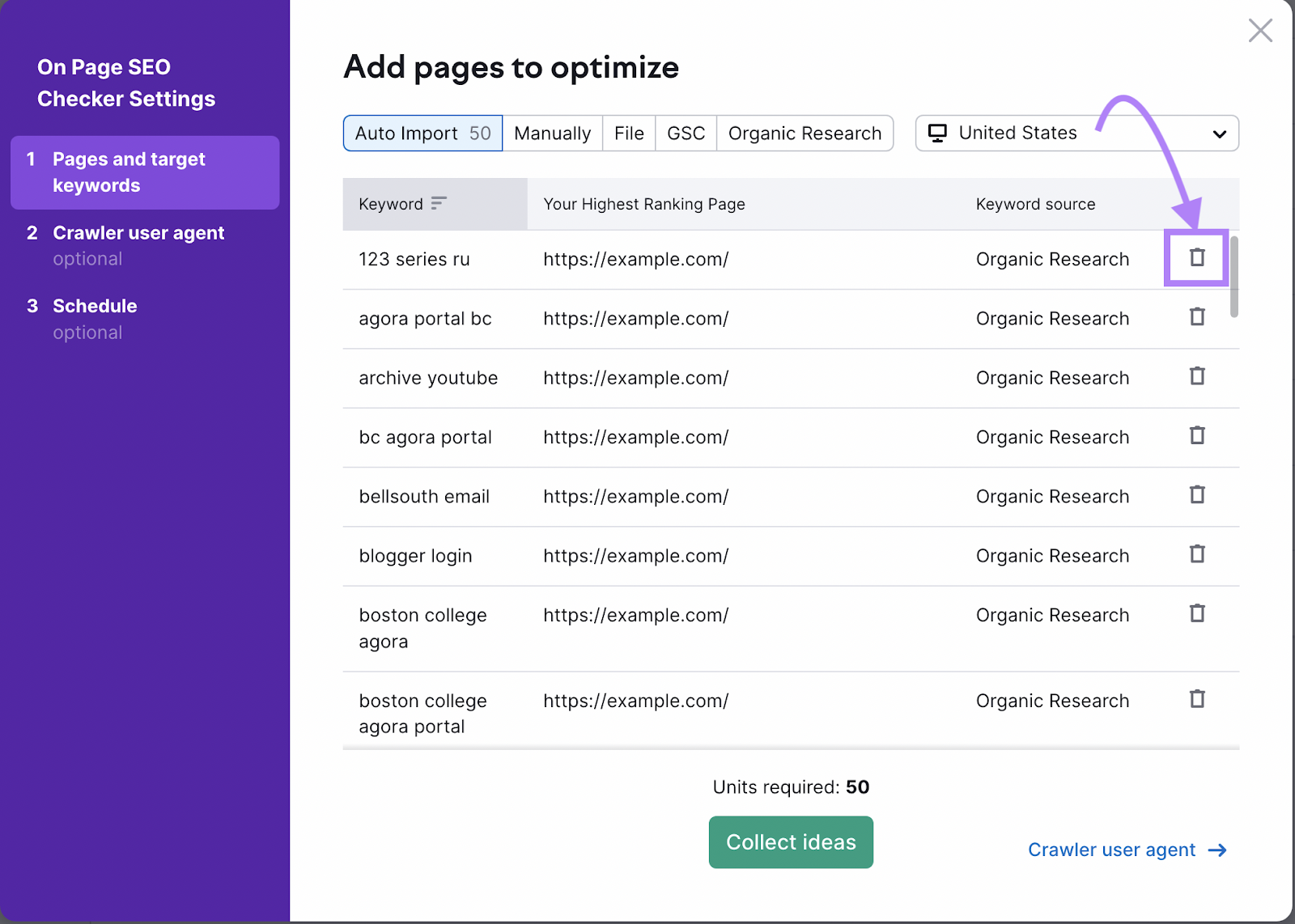 “Add pages to optimize” screen with "Auto import" option chosen