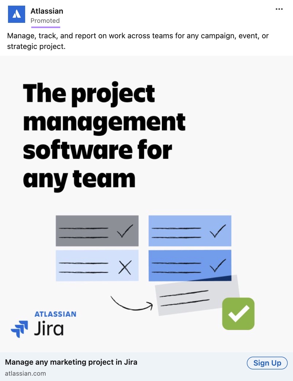 LinkedIn ad by Atlassian with the "Promoted" tag highlighted.