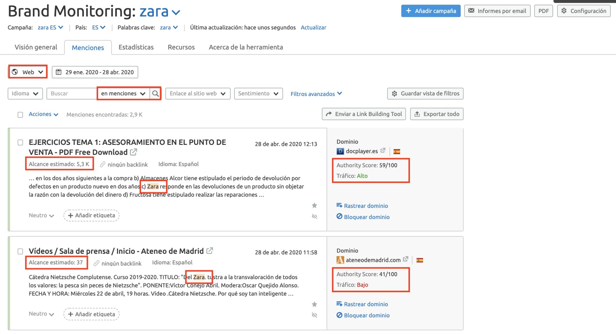 Estudio de la competencia - Brand monitoring Zara