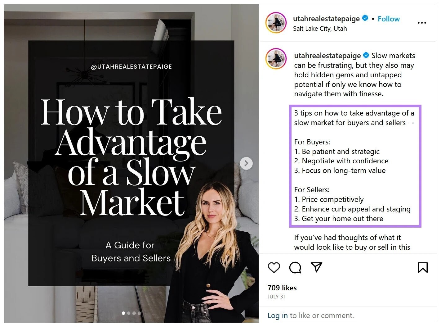 An example of an educational real estate social media post