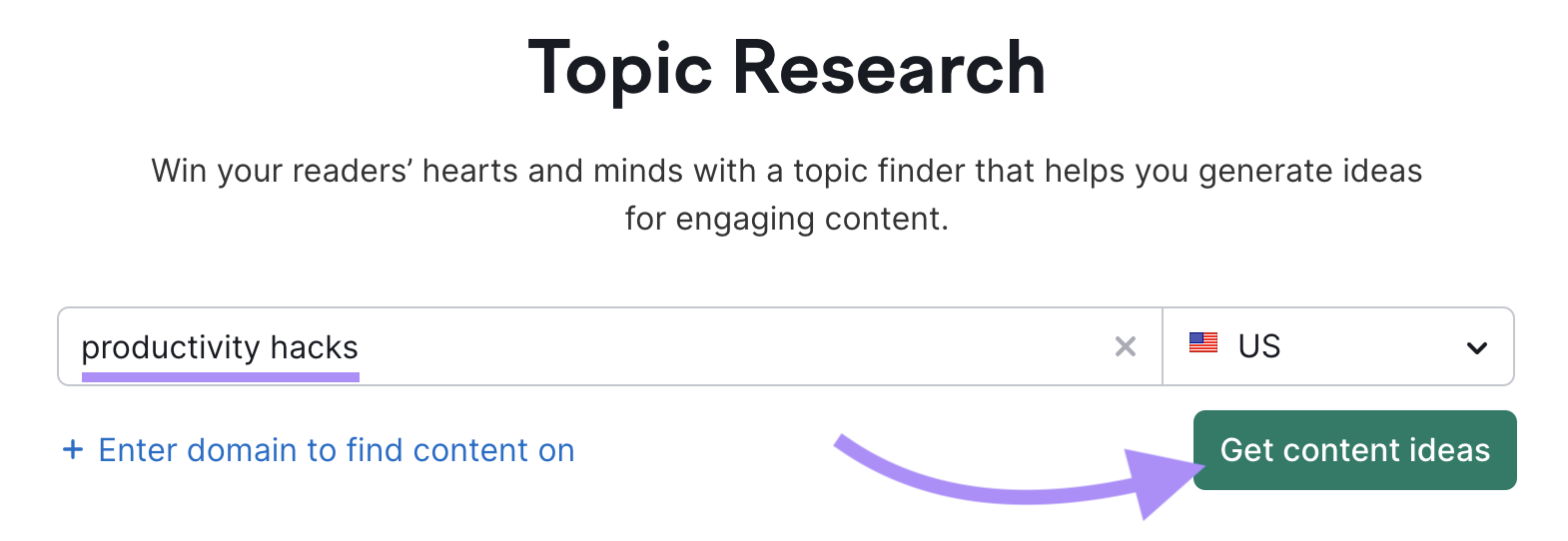 "productivity hacks" entered into the Topic Research tool search bar