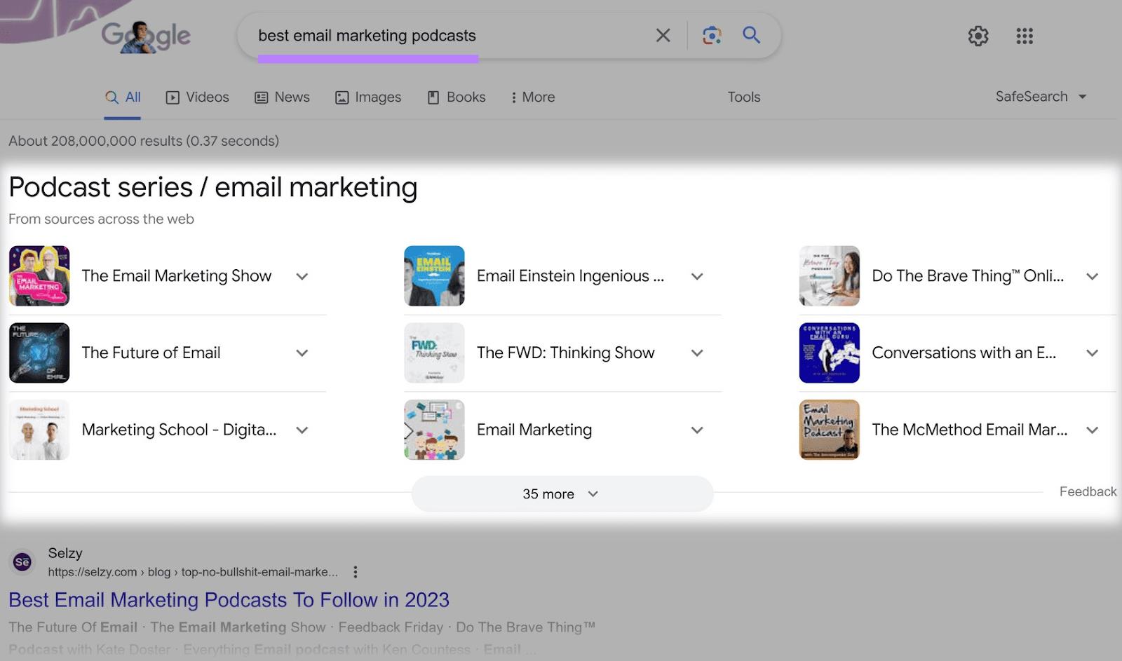 Google results for “best email marketing podcasts" query