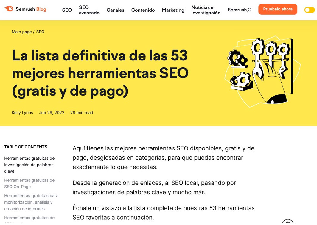 Entrada de un blog de Semrush