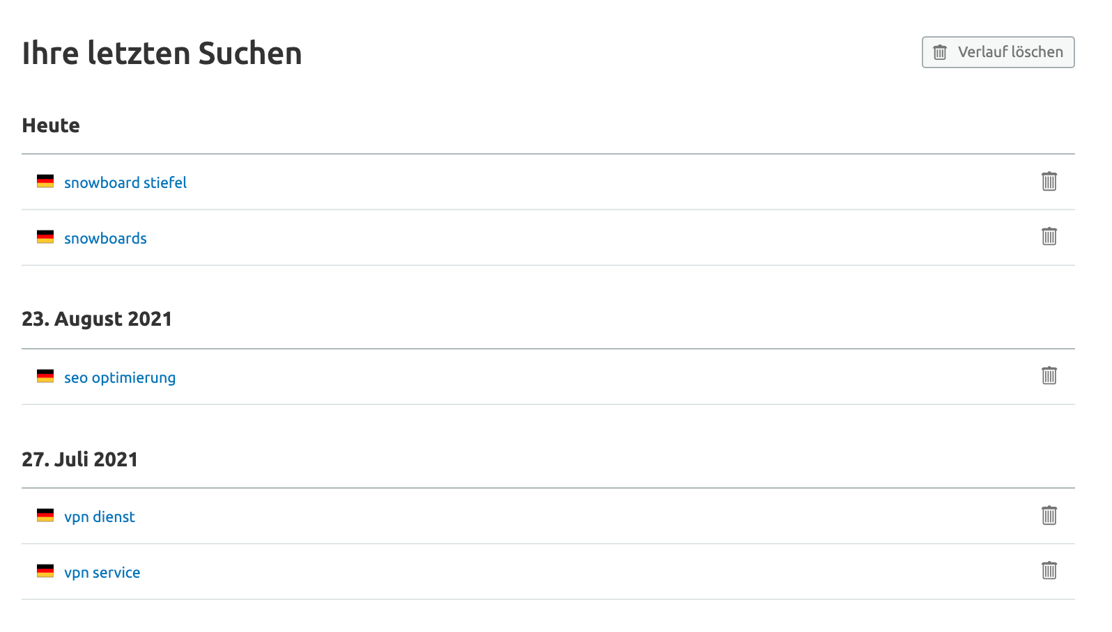 Semrush Keyword Magic Tool Suchverlauf