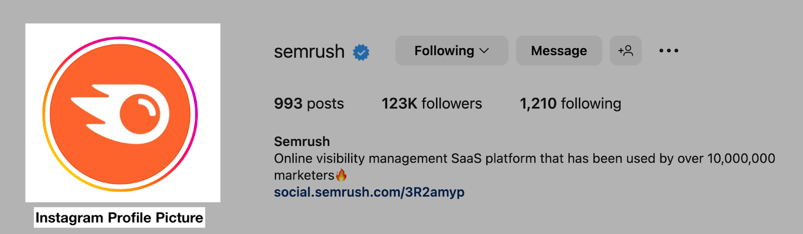 Logo de Semrush como foto de perfil de instagram