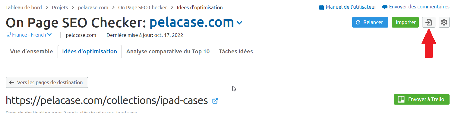 On Page SEO Checker, Bouton Export