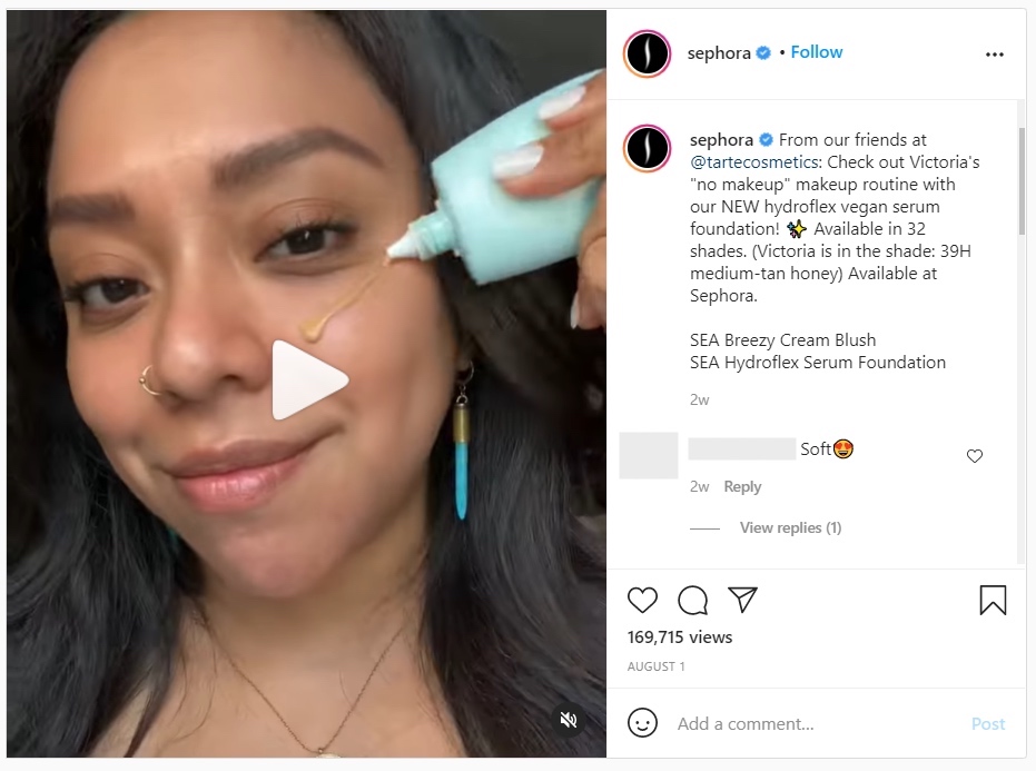 Sephora's Instagram post featuring user-generated content
