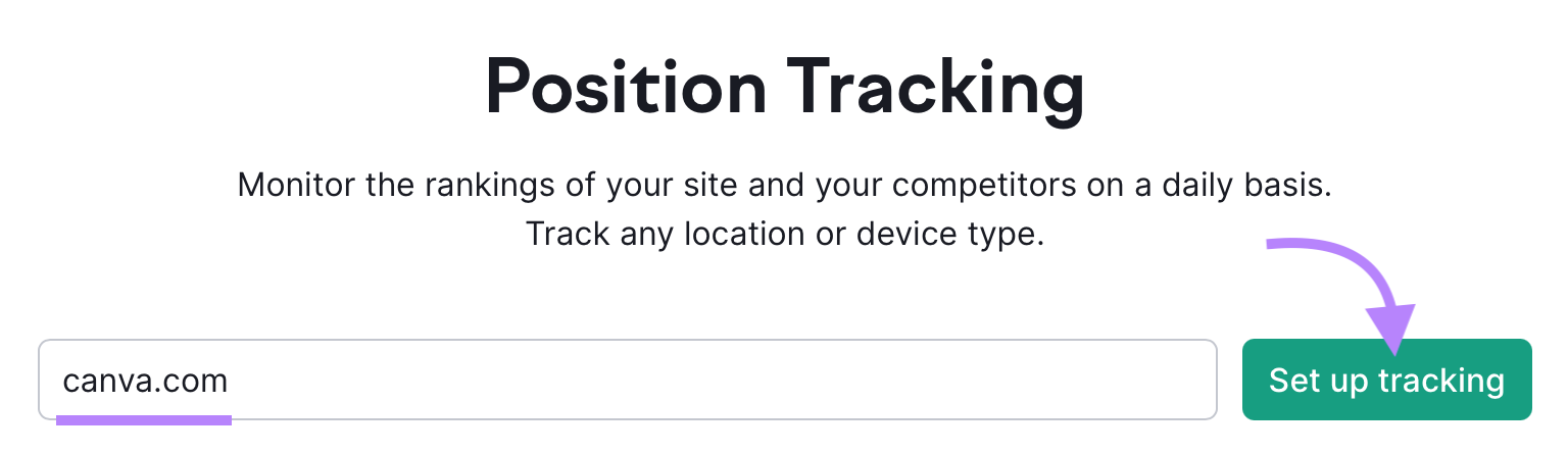 "canva.com" entered into Position Tracking Tool search bar