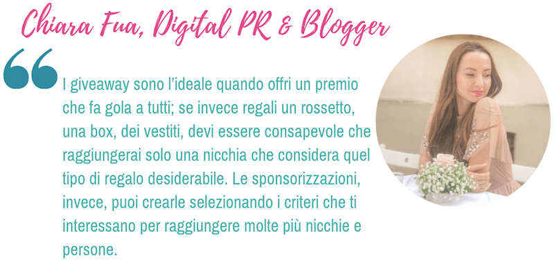 L'opinione di Chiara Fua, blogger e instagrammer, sull'efficacia dei giveaway