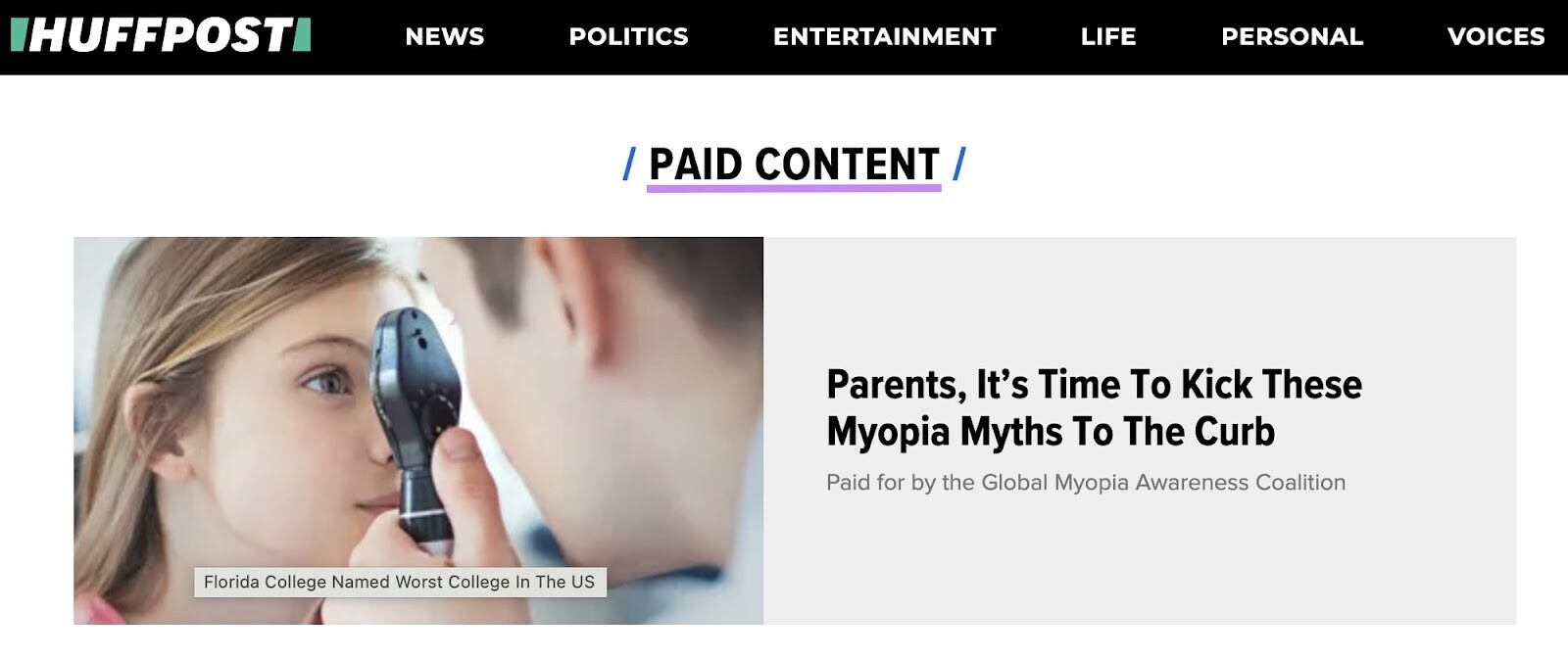 an example of sponsored content on HuffPost