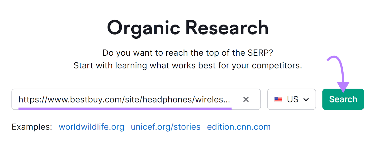 Organic Research tool search bar