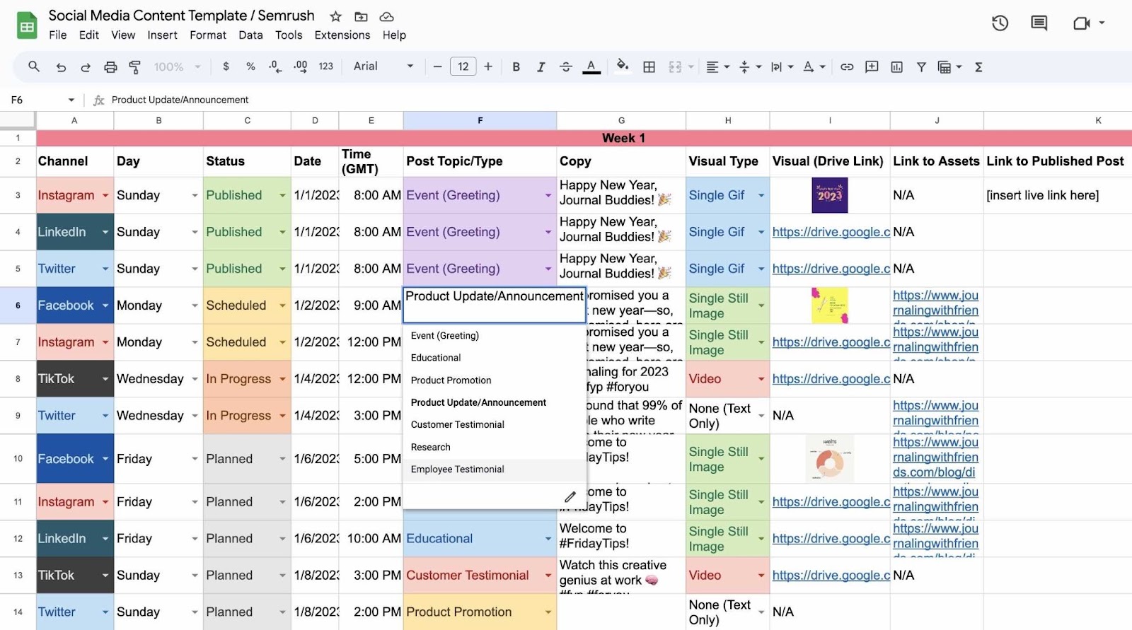 Social media contented  calendar template with examples of societal  media platforms and the contented  to beryllium  posted connected  each   1  connected  antithetic  days.