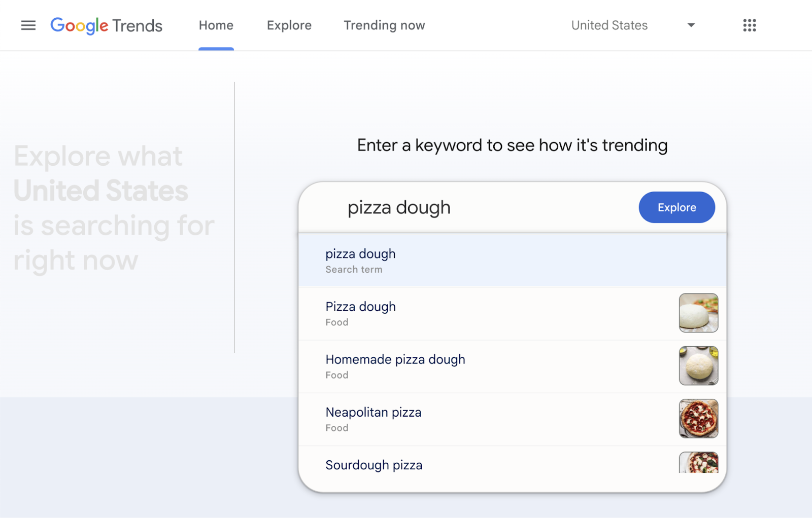 "pizza dough" entered into Google Trends hunt  bar