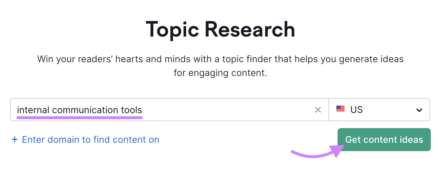 “internal communication tools” entered into the Topic Research search bar