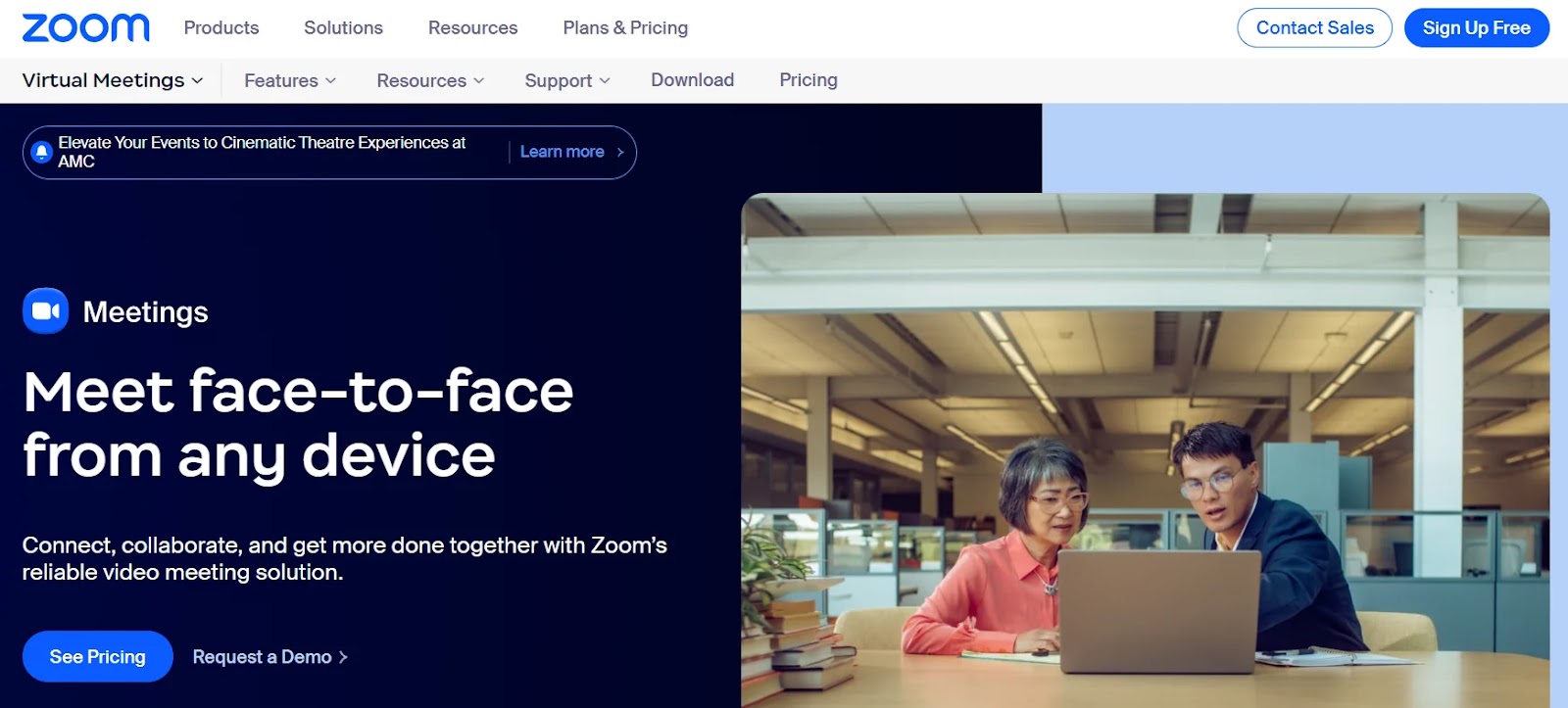 Zoom’s product page for Meetings