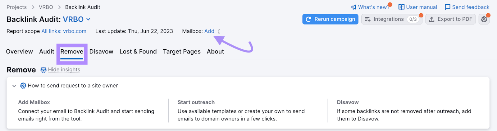 connect your email in the “Remove” tab