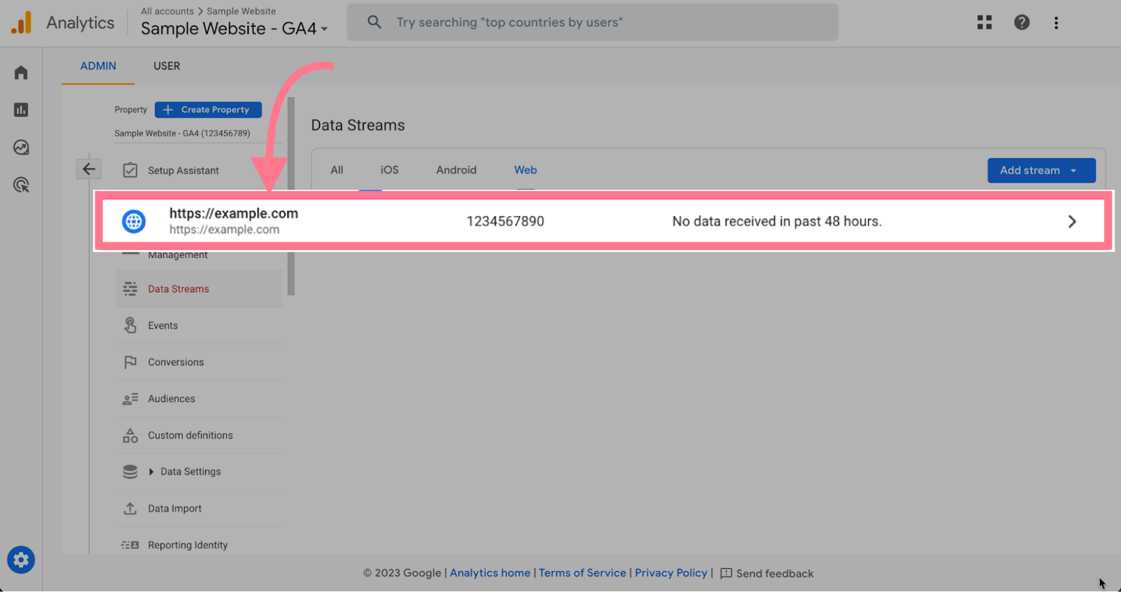 select a web data stream