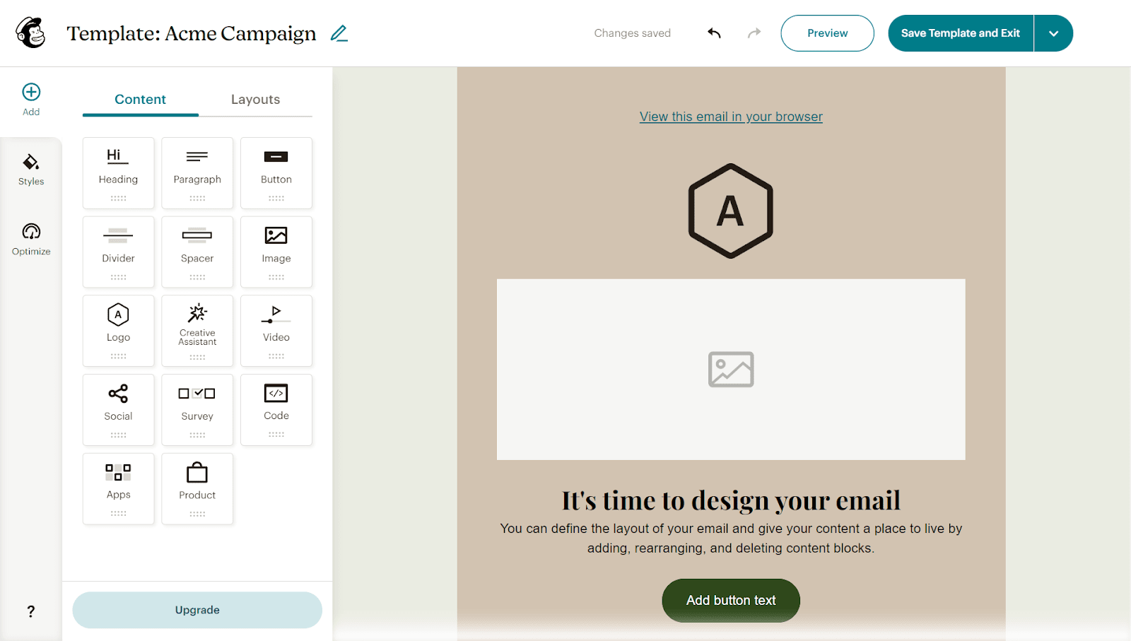Drag-and-drop template editor in Mailchimp