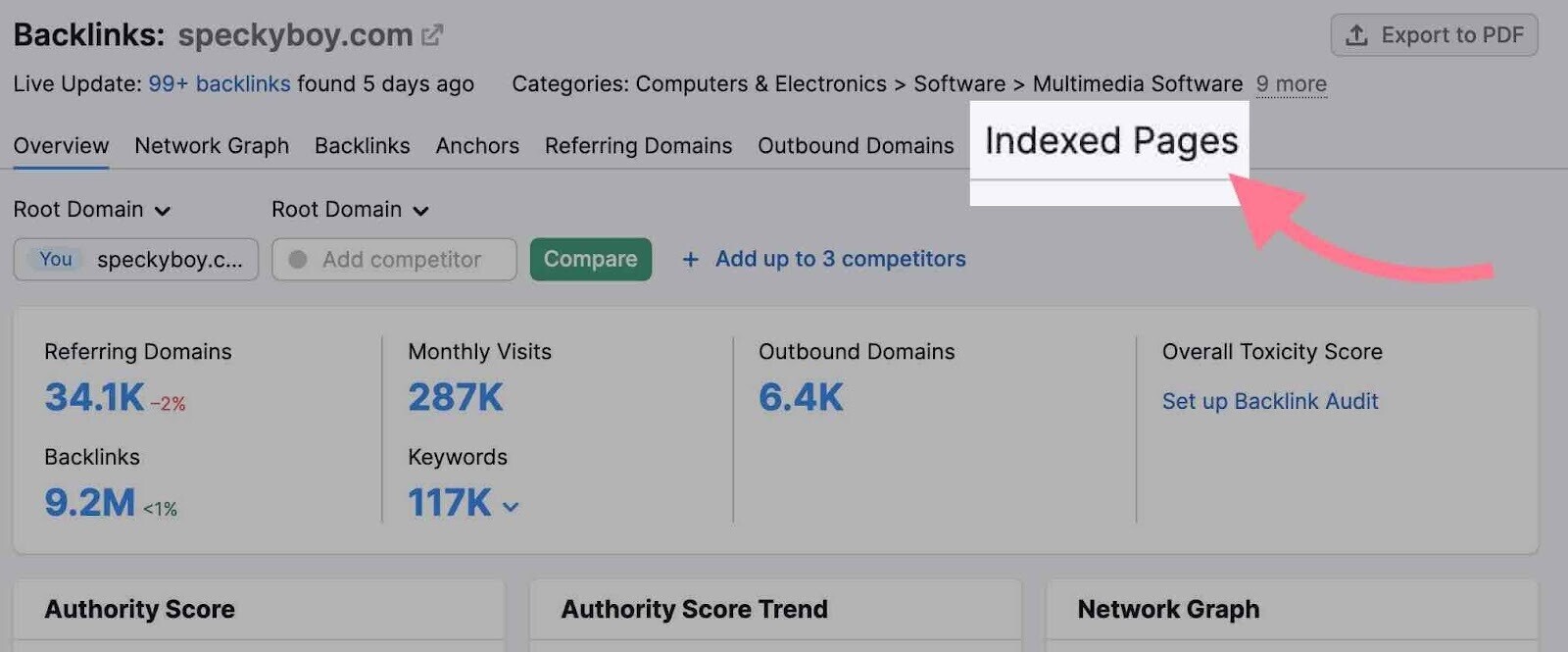 Indexed Pages tab