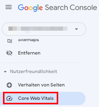 Screenshot: Core Web Vitals im Menü der Search Console